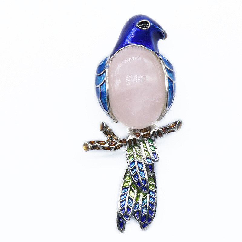 Gem brooch pendant, crystal agate, shell, magpie inlaid gem alloy pendant, brooch, necklace